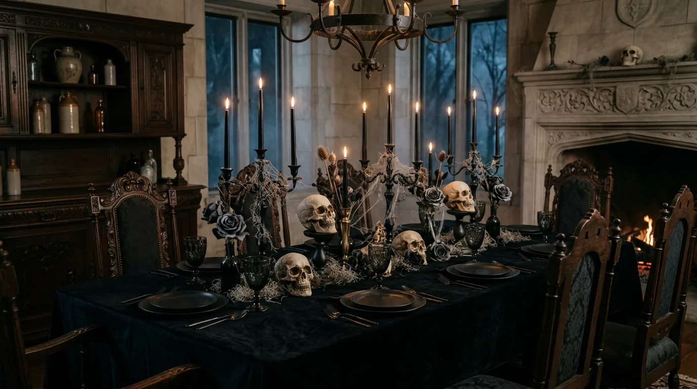 Make pumpkins feel more integrated indoors inspiration for an indoor Halloween setting.